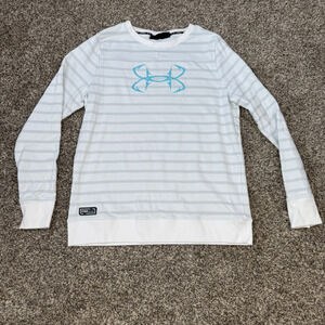 Women’s Under Armour‎ Pullover Sweatshirt Size Large Stripes Crew Neck White